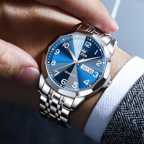 Image of OLEVS Watch for Men Luxury Dress Analog Quartz Stainless Steel Waterproof Luminous Date Business Two Tone Casual Wrist Watch