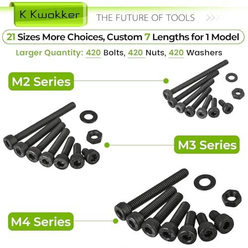 K Kwokker TLEEP-24 Metric Bolt Assortment M2 M3 M4, 21 Sizes 4Mm To 30Mm Upgraded Zinc Plated Hex Socket Head Cap Machine Screws, 12.9 Alloy Steel Bolts And Nuts Kit Screws Nuts And Washers thumb #2