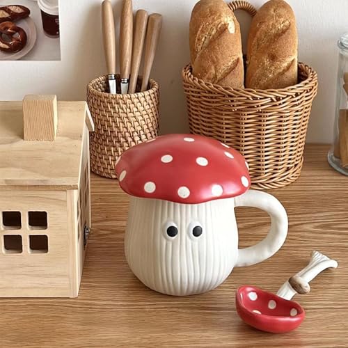 Taza de Cerámica con Tapa y Cuchara 420 ml con Forma de Hongo miniatura 5