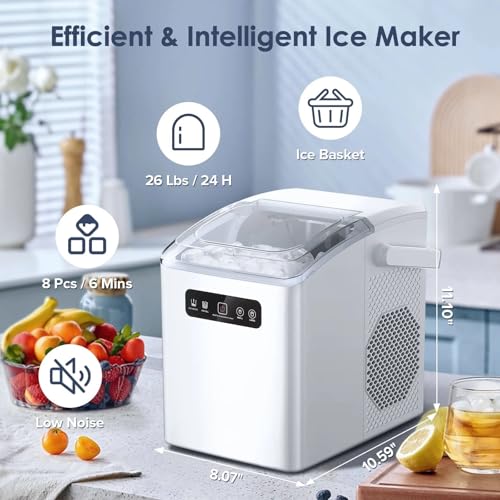 Fabricadora de hielo TYYMSMK, salida rápida de hielo, cubierta superior transparente, operación silenciosa, diseño simple y moderno, operación con un solo botón, satisface fácilmente todas sus necesidades de fabricación de hielo miniatura 3