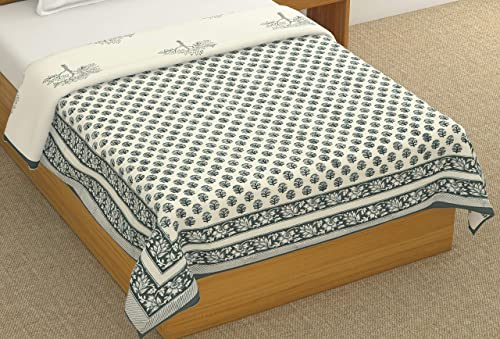 Image of BLOCKS OF INDIA Hand Block Printed Cotton Single Size Reversible Malmal Dohar for Summer (Grey & Black)
