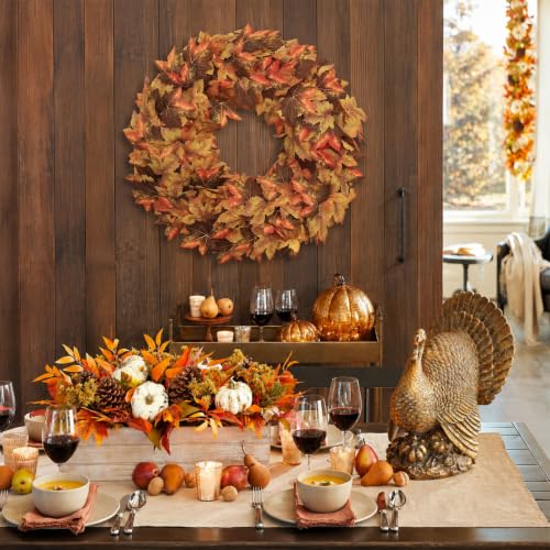 20" Fall Wreath for Front Door, Artificial Maple Leaves Autumn Wreath - image 9