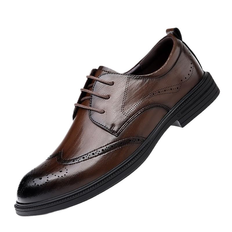 Casual Dress Shoes for Mens Men's Dress Shoes with Genuine Leather in Classic Brogue Lace-up Formal Tuxedo Shoes Oxford Formal Shoes for Men Anti-Slip Low Top Non Slip Prom