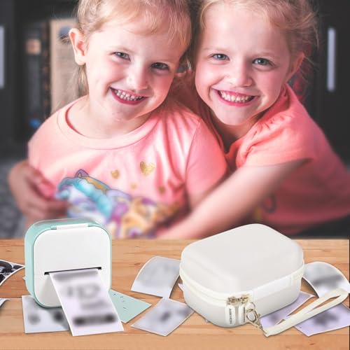 Image of ANKHOH Label Maker Case for Memoking T02 / for Phomemo M02 / M02S / M02 Pro / Q30S / for Ponek Mini Pocket Printer, Portable Sticker Printer Storage Holder Organizer Bag Paper&USB Cables, Box Only (White)