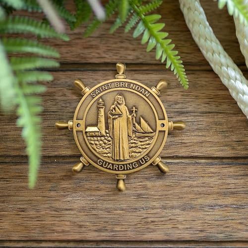 NEW NOAM for Boat Owners, Antique Brass - Best Boating Gifts for Men - Saint Brendan Guarding Us, Enthusiasts and Seafarer Like Will Love This Stunning Boat Accessories Gifts for Men