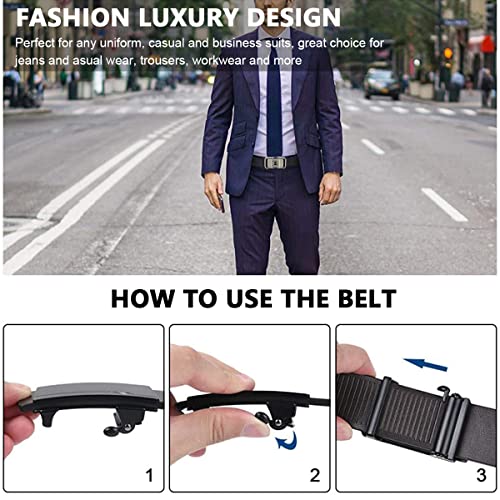 Image of GUSTAVE Men's Leather Belt Adjustable Auto Lock Buckle Belt for Men (Black E)