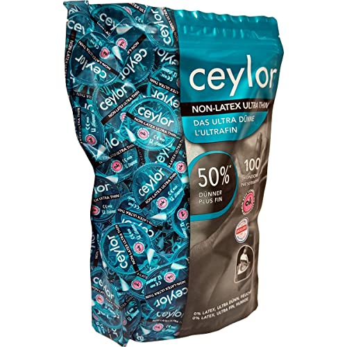 Ceylor Non-Latex 100 ultradünne, latexfreie Kondome für Allergiker, hypoallergen und geruchslos, Großpackung, verpackt im hygienischen'Dösli', einfach zu öffnen, Premium-Qualität
