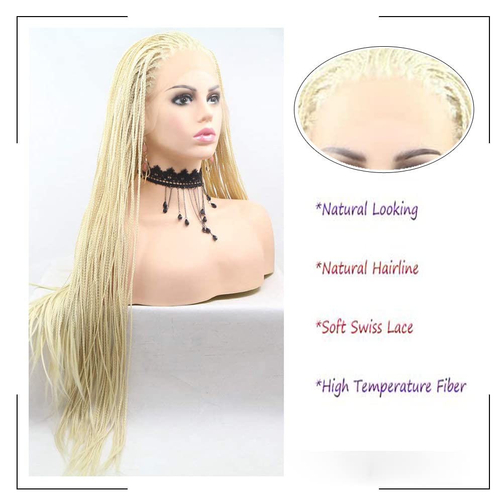 AFBeauty Blonde Micro Braided Wigs Knotless Cornrow Braids Synthetic Lace Front Braided Wig #613 Blonde Box Braided Wig Hand Braids for Women 26’’ - Image 4