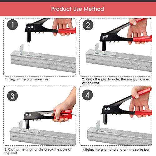 Rivet Tool Kit, Professional Pop Riveter with 4 Nozzle Adaptors, 4-in-1 Hand Rivet Gun Set with 40-Piece Rivets Included