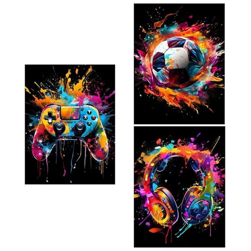 Junhonze 3 PièCes Poster Coloré Avec Casque Audio Et Manette De Jeu - Affiche Decoration Murale - DéCoration Graffiti Pour Chambre Gaming,Convient Pour...