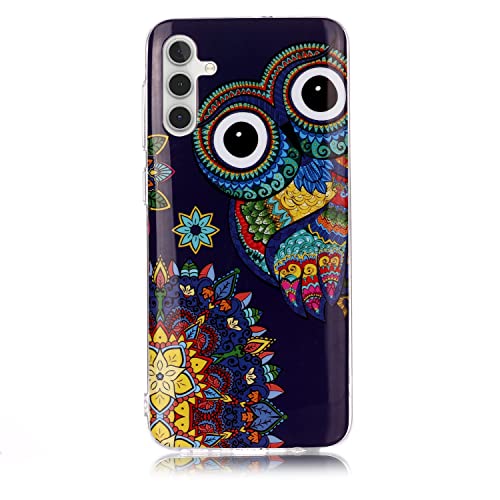 Daskan Luminous Silicone Case For Samsung Galaxy A14 5G, Fluorescent Glow In The Dark Colorful Design Ultra Thin Soft Rubber Back Phone Cover Shockproof Gel Tpu Protective Shell, Aztec Owl #TOP1