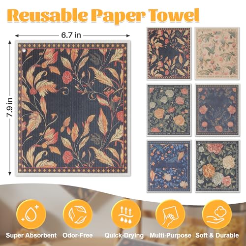 Image of JOYMOOP 6 Pack Dishcloths for Kitchen, Reusable Paper Towels Washable, Absorbent Non-Scratch Dish Cloths for Washing Dishes, Quick-Drying Cleaning Rags for Cookware and Household, 6.7x7.9 Inch