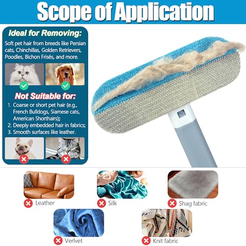Image of Pet Hair Removal Tool 2 Pieces, Dog and Cat Hair Remover for Couch Carpet Furniture, 4 in 1 Multifunctional Pet Hair Removal Broom, Cleaning Brush for Window Tile, Reusable Washable