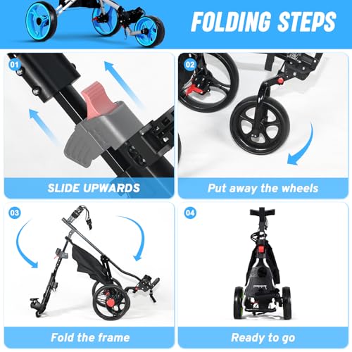 Image of Lakehood Golf Push Cart - 3 Wheel Golf Cart for Easy Transport & Storage, Height-Adjustable Handle for All Ages, Push Golf cart - Perfect for Golf Courses & Practice Sessions