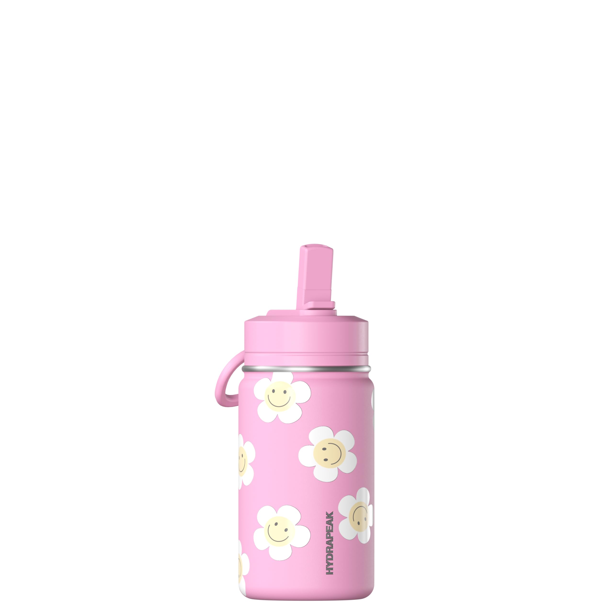 Mini 14oz Fun Sticker Print Water Bottle with Straw Lid, Stainless Steel Double Wall Insulated Water Bottle, Leak-Proof and Spill-Proof Water Bottle, Smile Grid-Bubblegum