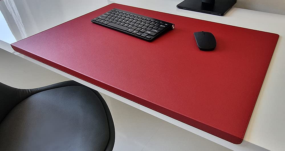 Gewinkelte Schreibtischunterlage mit Kantenschutz sanft lux Leder 70 x 47 Rot