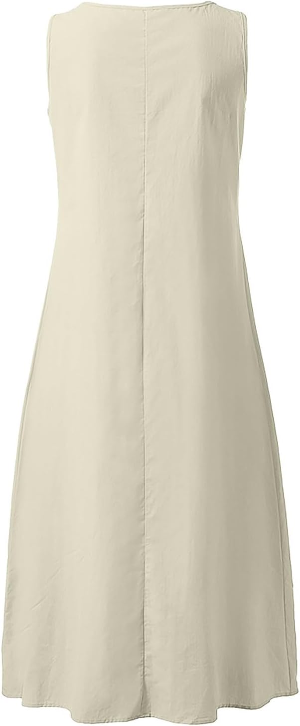 Linen Dresses for Women Lightweight V Neck Sleeveless Summer Dress Casual Flowy Beach Sundresses with Pockets - Image 4