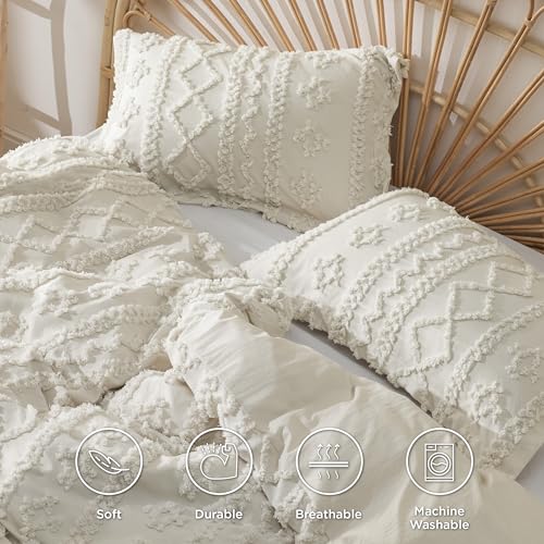 Image of Bedsure Boho Twin Duvet Cover, Soft & Comfortable Elegant Design Boho Bedding for Decoration, Machine Washable Comforter Cover for All Seasons,Includes 1 Duvet Cover & 1 Pillow Sham,Beige