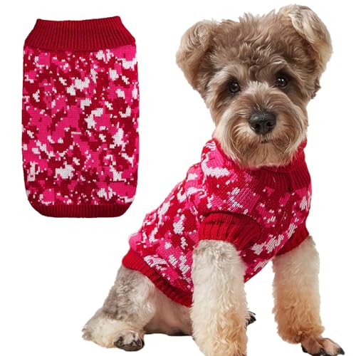 Jecikelon Knit Camouflage Dog Sweater Turtleneck Warm Camo Puppy Clothes Pet Knitwear Outfits for Small Dogs Cats Doggy Cat Clothing (Small, Red)