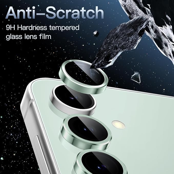 Image of CLITZ Camera Lens Protector for Samsung Galaxy S25 5G, 9H Tempered Glass Metal Individual Ring Cover, HD Clear, 1 Set (Lime Green)
