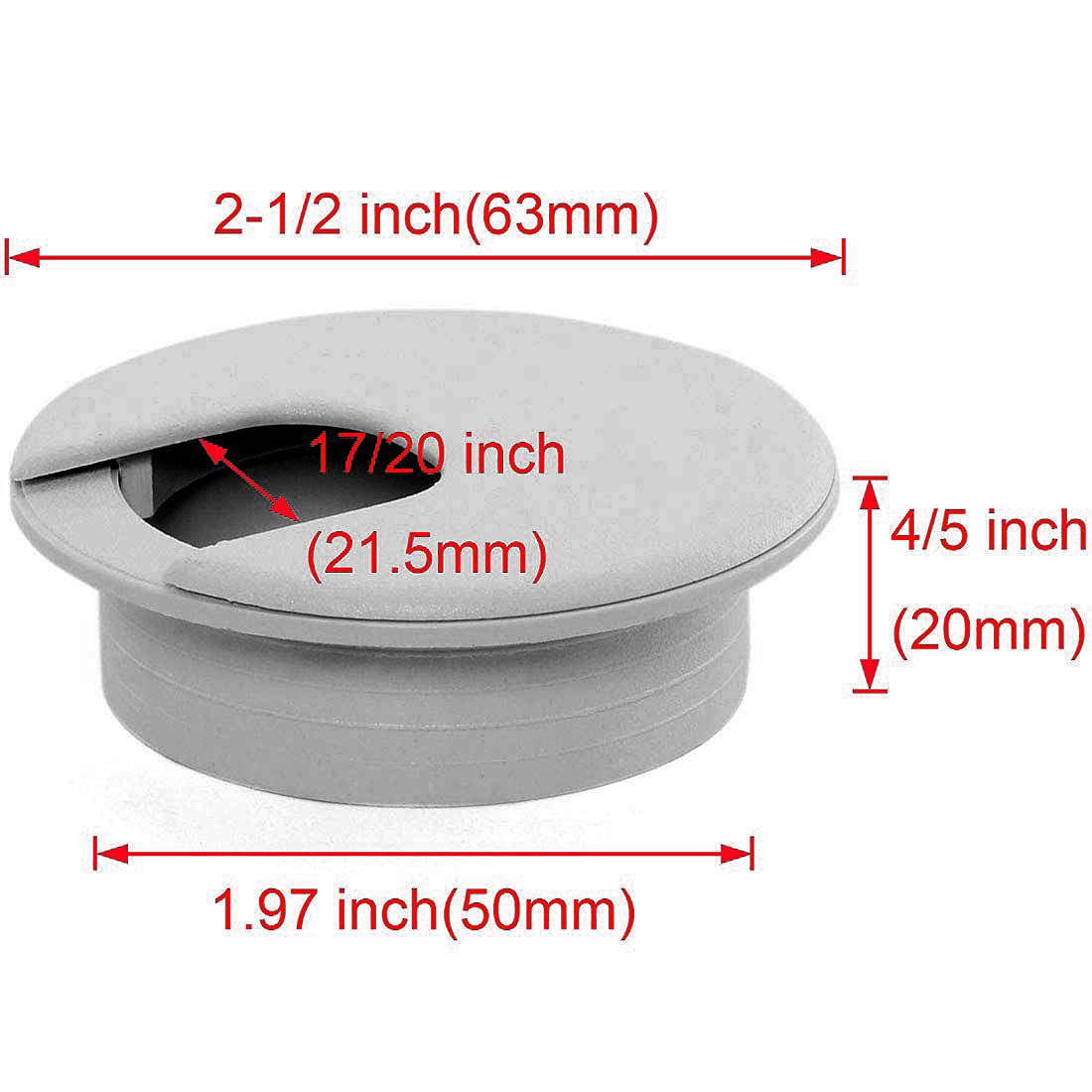 2 szt. 5 cm przelotki kablowe na biurko, osłona otworu do biura, PC, biurka, organizer na kabel, plastikowa osłona, szary, 2 szt