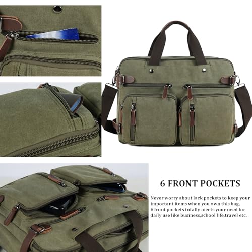 CROCOD 3 In 1 Canvas Convertible Laptop Bag for Men Women, 17.3 inch Laptop Messenger Bag Work Briefcase, Computer Shoulder Bag for Travel Business Office (Green, 17.3 Inch) by CROCOD - Image 5