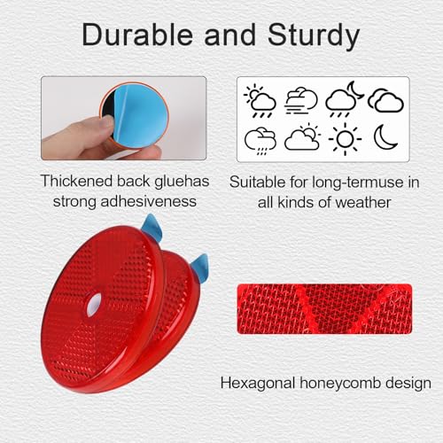 Image of 10 Pack Red Self Adhesive and Screw on Round Reflectors, DOT SAE Approval Road Safety Gate Posts Rear Reflectors for Mailboxes Driveway Trailer Caravan Tunnels Truck Tractor Boat Lorry
