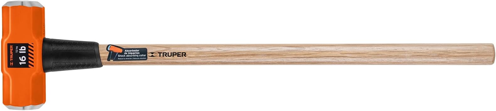 Truper 16 lb Octagonal Sledgehammer, Forged Steel Head, 36-Inch American Hickory Wood Handle, Heavy-Duty Demolition and Construction Tool Model MD-16M / 16515
