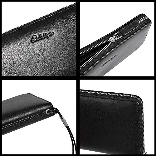 BALIDIYA Men Clutch Purse Genuine Leather Wallets Wristlet Slim Bags Card Holder Organizer Handbags, Black-23