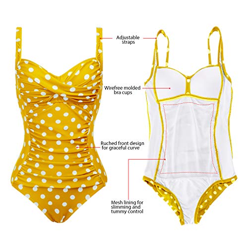 Joyaria Womens Postpartum One Piece Swimsuit/Bathing Suit/Swimwear(Yellow Polka Dot,Size 10) #TOP1