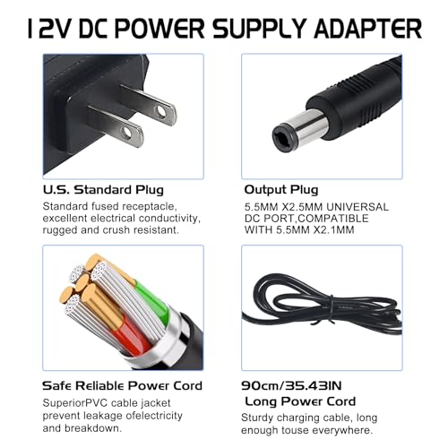 Image of DMX Controller 12V DC Power Adapter, 12V Guitar Pedal Power Supply, 12 Volt 1000mA Charger Cord for Piano Keyboard, Guitar Effects Pedals Adapter Center Negative