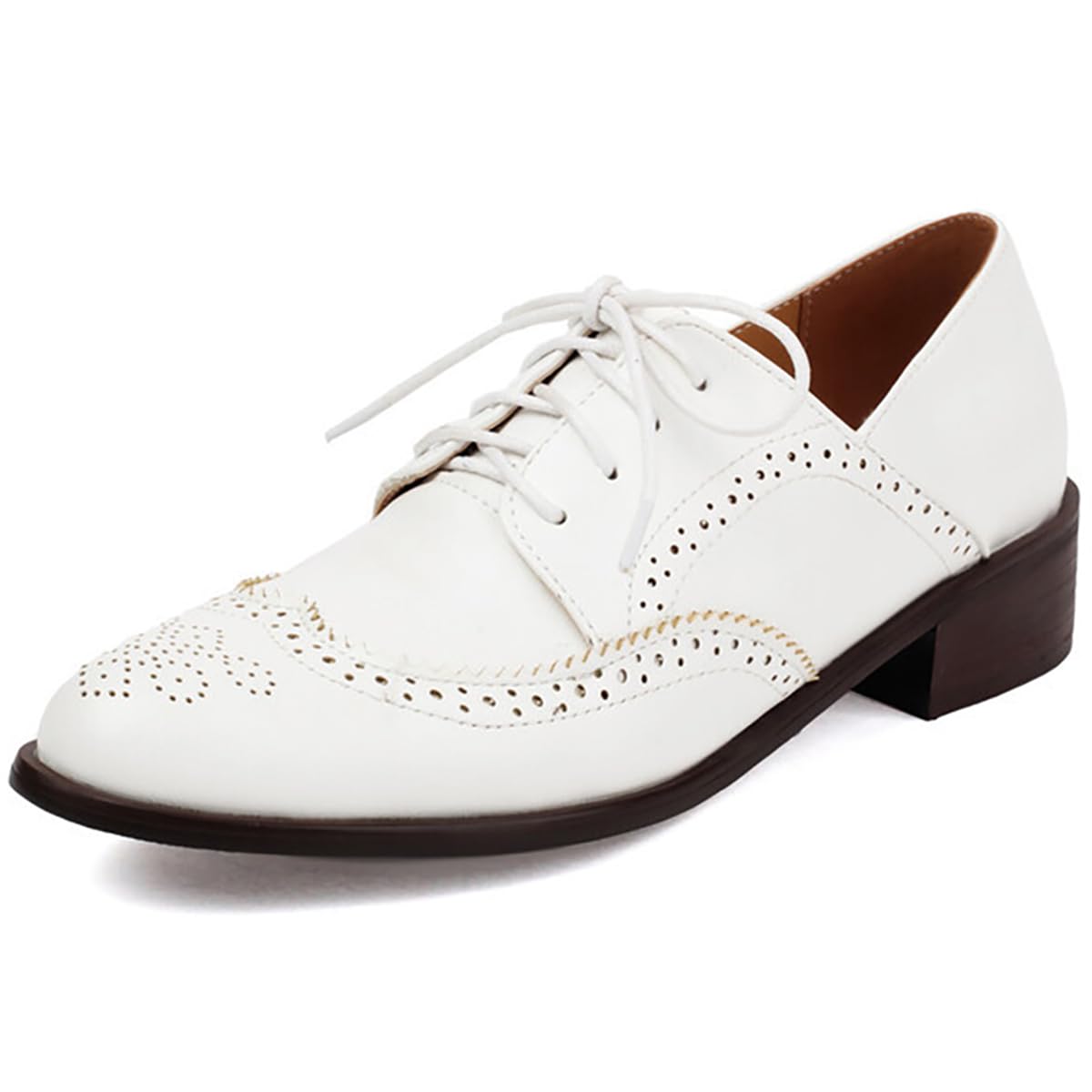 Scarpe Oxford Wingtip Donna Tacco Blocco Scollatura Bassa Stringate