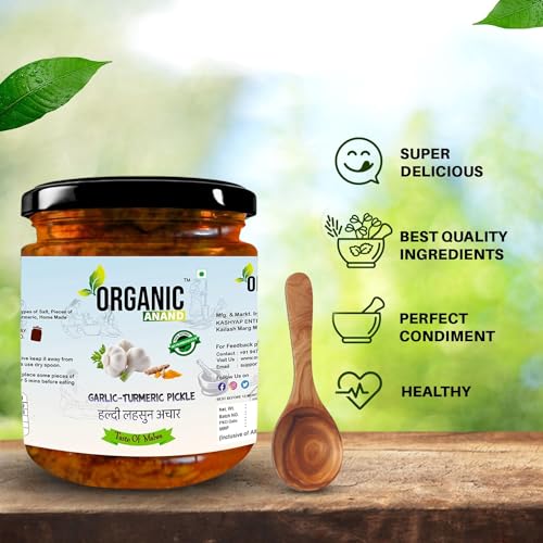 Image of Organic Anand Homemade Kachi Haldi Lahsun Ka Achar 500g | Garlic Turmeric Pickle | Fresh Turmeric Garlic Pickle | Traditional Indian Achaar | Flavourful & Delicious | Pack of 1