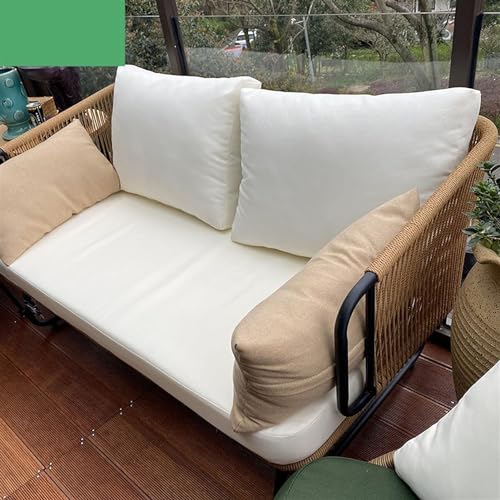 Image of 2 Seater Sofa Antique Design Rope Furniture Set with Cushions for Living Room Outdoor Indoor Roof top Garden (Beige and White)