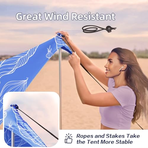 Image of UMARDOO Family Beach Tent Canopy Sun Shade Portable, Large Compact Beach Sun Shelter Easy Setup with Packable Bag for Outdoor Travel (Printed Blue, 12X12 FT. 4Poles)