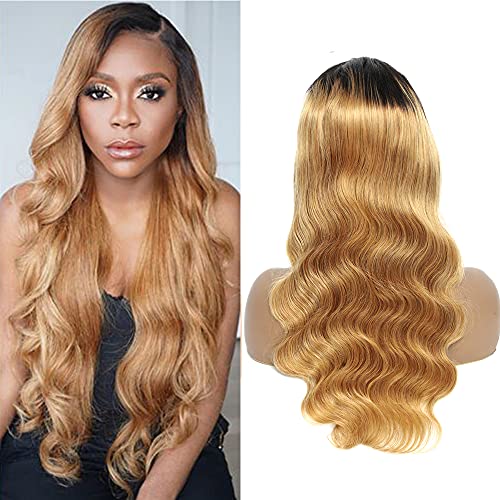 Ombre Wig Human Hair 4X4 Lace Front Wig For Women Pre Plucked Bleached Knots Body Wave Wig With Closure Brazilian Virgin Hair Raw Remy Human Hair 1B/27 Wig 20 Icnh