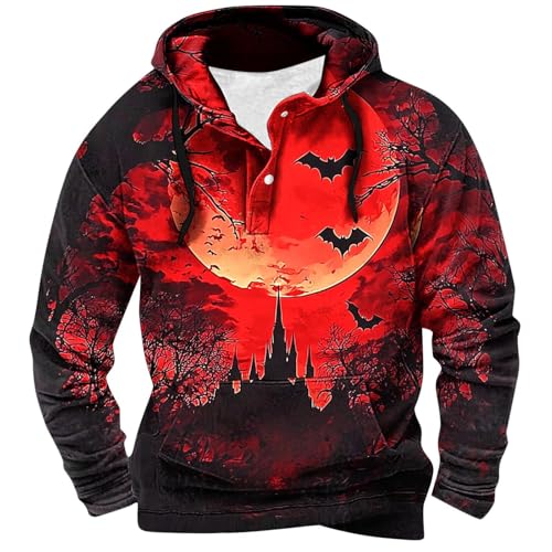 Men's Fashion Sweatshirts 2025 Halloween Graphic Trendy Pullover Fall Winter Warm Hooded Sweatshirts With Pockets