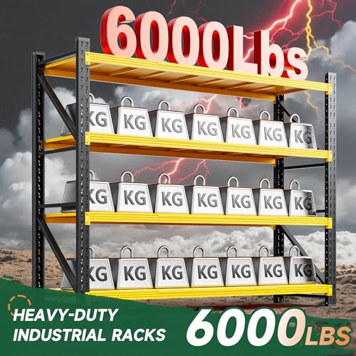 Image of Letaya 6000LBS Heavy Duty Storage Shelves,79 inch W Metal Garage Shelving Units,4 Tier Large Tall Industrial Shelving,Adjustable Utility Rack Shelf for Warehouse,Basement (Yellow, 79 inch W x 24 inch D x 79 inch H)