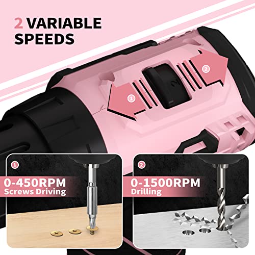 Seyvum C11 Cordless Drill Set, [Compact] [Powerful Brushless Motor], 12V Electric Drill 350 In-Lb Torque, Power Drill With Tool Bag, 1H Fast Charger, Lightweight, Electric Screwdriver Drill Bits(Pink) #TOP3