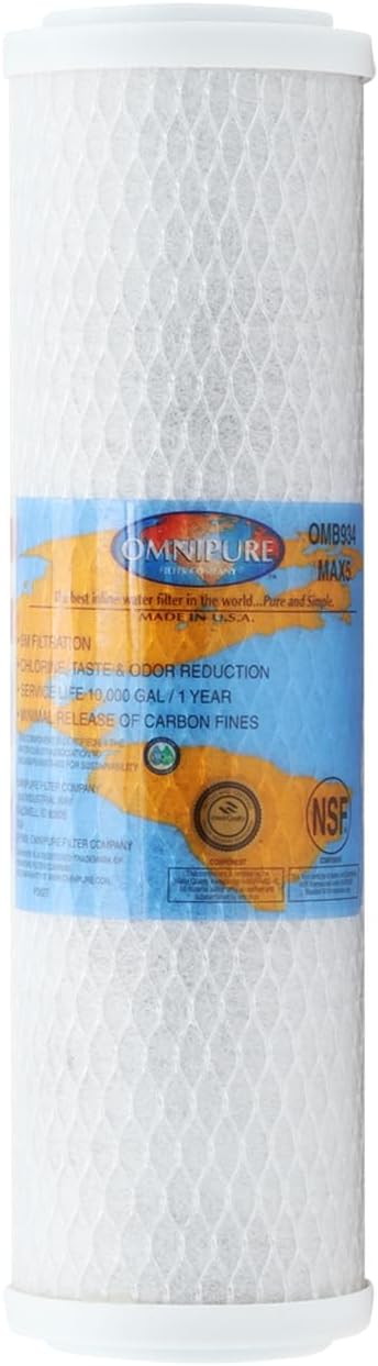 Omnipure OMB934-5M Carbon Water Filter Replacement - 5 Micron, Chlorine Taste & Odor Reduction, Universal 10" Housing Compatible, Coconut Shell Activated Carbon Block Filter OMB934-MAX5 (20)