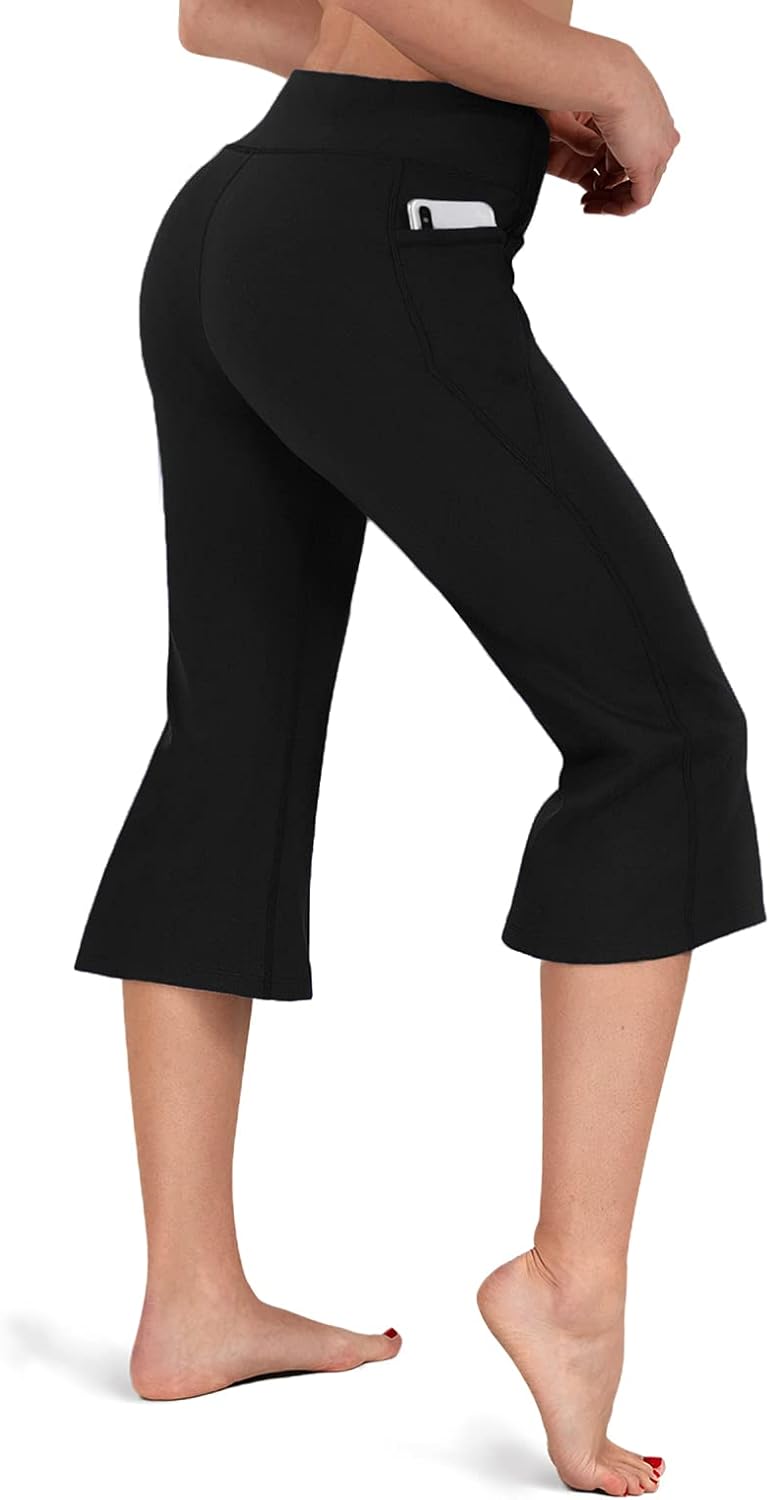 Inno Bootcut Yoga Pants Capris with 3 Pockets for Women, High Waisted Womens Yoga Pants Workout Bootleg Pants