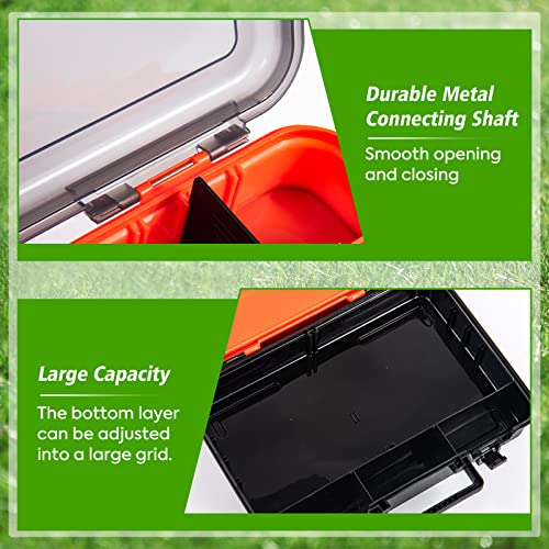 Goture Large Tackle Box With Secure Locks, Adjustable Divider Removable 33 Small Bin Compartments Hardware 15.15'' 10.8'' 3.5'' Box Storage For Hook, Bait, Reel, Swivel, Hardware, Screws, Bolts Double2 #TOP2