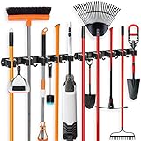 IMILLET 2 Pack Broom and Mop Holder Wall Mounted, Broom Holder Stainless Steel Broom Organizer Heavy Duty Tools Organizer Self Adhesive for Laundry Room Garage Garden（5 Racks and 4 Hooks）