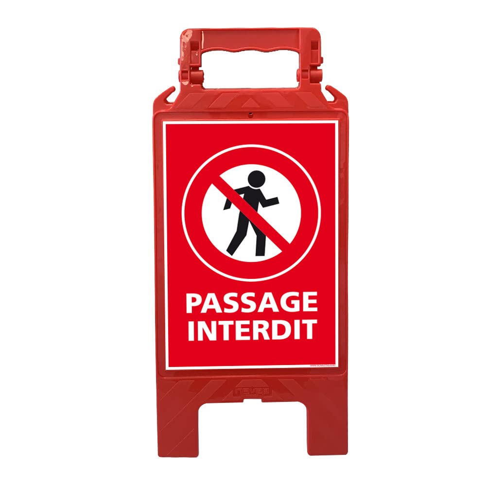 Chevalet de signalisation d'INTERDICTION. Chevalet rouge. Chevalet de signalisation pour la signalisation temporaire -