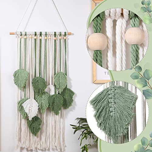 Leaves Macrame Wall Hanging Green Feather Macrame Wall Hanging Boho Wall Decor Large Leaf Yarn Wall Hanging Tapestry Handmade Woven Wall Art For Bedroom Nursery Home, 16.5 X 35.4 Inch (Sage Green) #TOP2
