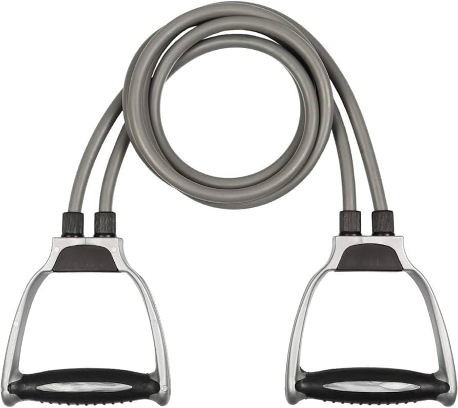 Image of D-fix Double Toning Resistance Tube Heavy Quality Pull Rope Elastic Rubber Exercise Band for Stretching, Workout, Home Gym with Grip D Shaped Handles for Men and Women with Workout (Grey)