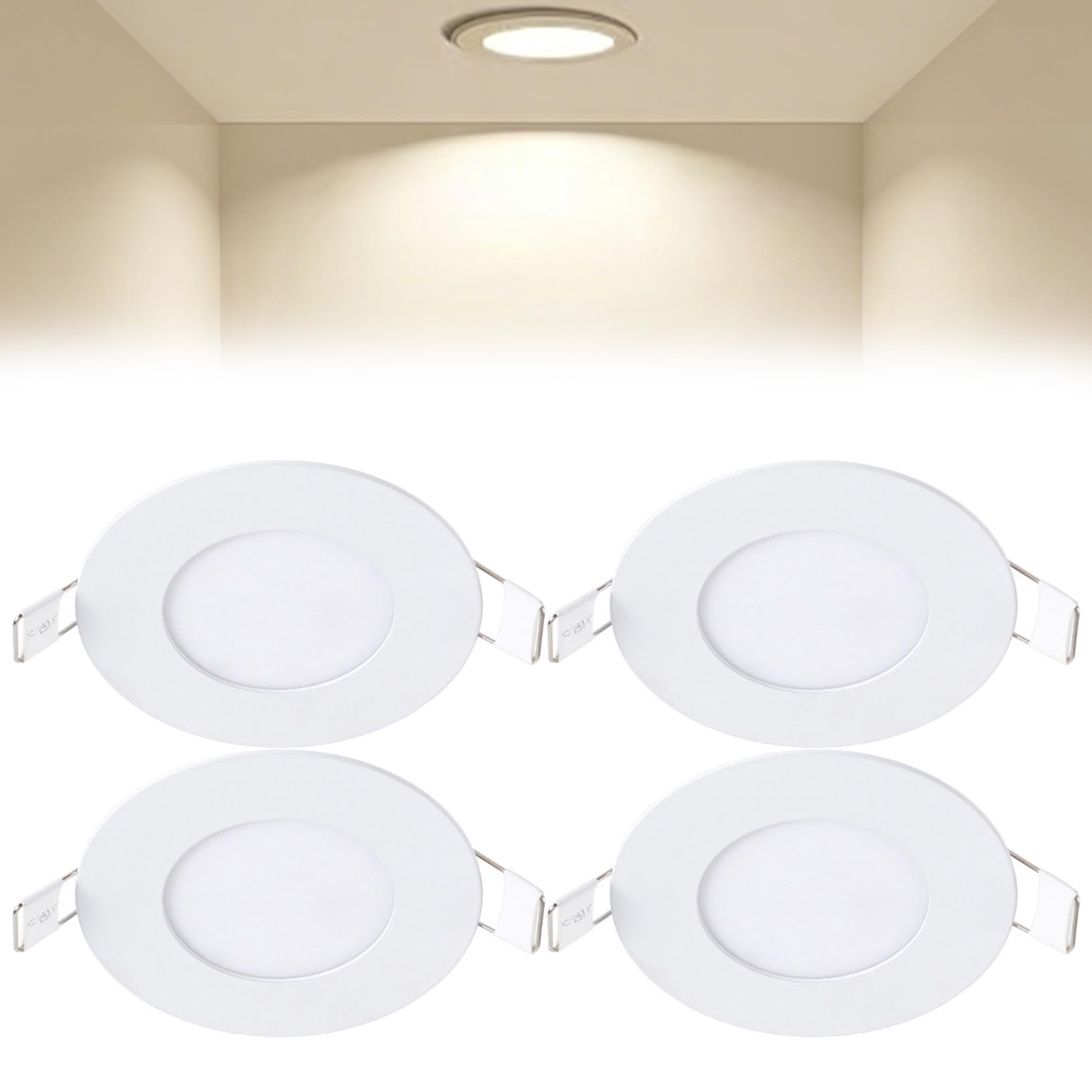 VOGHMOLD 3W Ultra Slim LED Downlight 3 inch, 4000K Recessed Ceiling Light, Cut Φ70-75mm, AC85-265V Flush Mount Spotlights Aluminum Round Panel Lights for Office Hallway, 4 Pack