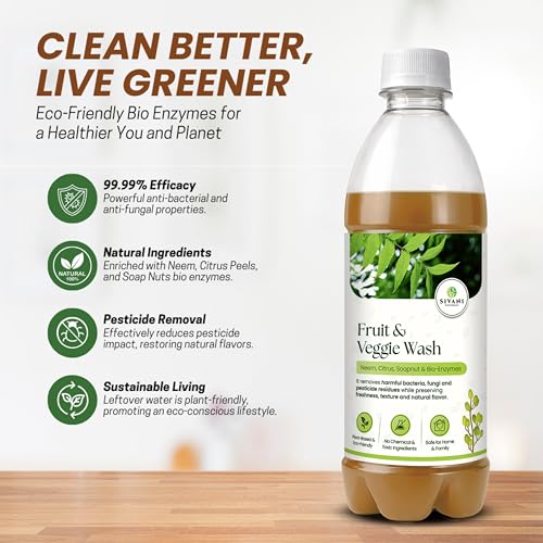 Image of SIVANI Fruits and Vegetables Wash Liquid | Natural bio enzyme based | made with neem, citrus and soap nuts bio enzyme | removes harmful bacteria & residual pesticides | 600ml