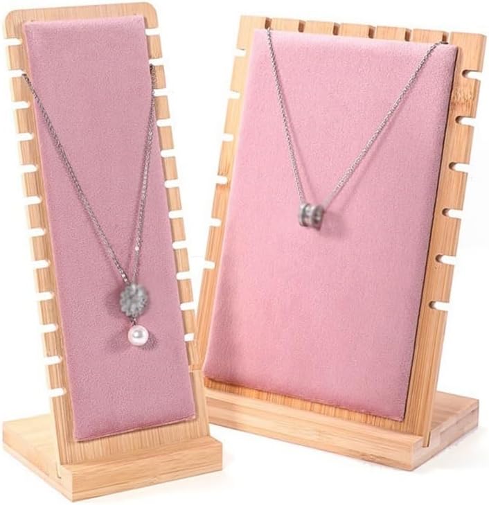 Jewelry Towers Pendant Organizer Jewelry Display Board Jewelry Hanging Rack Display Stand Stalls Wooden Detachable Necklace Display Rack Jewelry Rack(Pink)