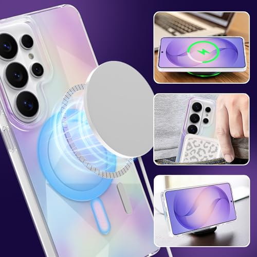 Image of Magnetic Case for Samsung Galaxy S26 Ultra [Compatible with Magsafe] [Anti-Yellowing] [1 Screen Protector] Shockproof Slim Iridescent Sparkly Case for Galaxy S26 Ultra 6.9 inch, Purple